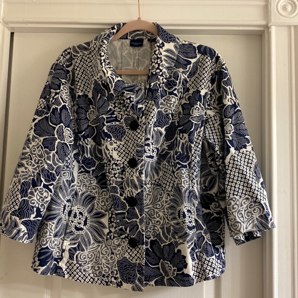 Westbound Woman Navy & White Floral Jacket• 1X
